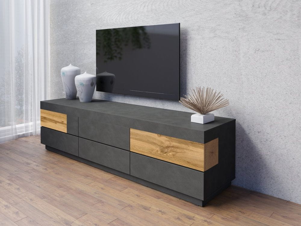 Veneti Jednoduchý televízny stolík so zásuvkami SHADI, matera/dub wotan